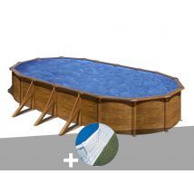 Gre - Kit piscine acier aspect bois Gré Pacific ovale 7,44 x 3,99 x 1,22 m + Tapis de sol Bois, en Acier