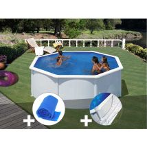 Gre - Kit piscine acier blanc Gré Fidji ronde 3,20 x 1,22 m + Bâche à bulles + Tapis de sol Blanc, en Acier - Garantie 4 ans