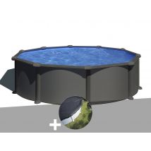 Gre - Kit piscine acier gris anthracite Gré Juni ronde 3,70 x 1,32 m + Bâche d'hivernage Anthracite, en Acier - Garantie 2 ans