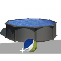 Gre - Kit piscine acier gris anthracite Gré Juni ronde 4,80 x 1,32 m + Bâche à bulles Anthracite, en Acier - Garantie 2 ans
