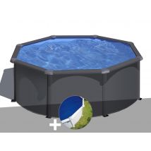 Gre - Kit piscine acier gris anthracite Gré Louko ronde 3,20 x 1,22 m + Bâche à bulles Anthracite, en Acier