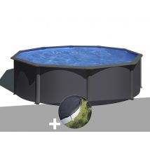 Gre - Kit piscine acier gris anthracite Gré Louko ronde 3,70 x 1,22 m + Bâche d'hivernage Anthracite, en Acier