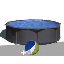 Gre - Kit piscine acier gris anthracite Gré Louko ronde 3,70 x 1,22 m + Bâche à bulles Anthracite, en Acier