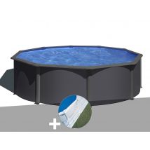 Gre - Kit piscine acier gris anthracite Gré Louko ronde 4,80 x 1,22 m + Tapis de sol Anthracite, en Acier