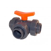 Fitt - Vanne 3 voies pression en T Ø 63 mm Gris, en PVC