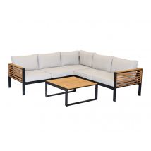 Jardiline - Salon de jardin détente en aluminium noir mat et aspect teck Martinique avec table basse Gris Coussins:Inclus Dimensions canapé (L x l x H