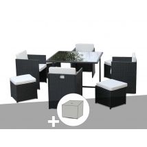 Jardideco - Salon de jardin en résine tressée Artigas II 4-8 places Noir + Housse - Garantie 2 ans