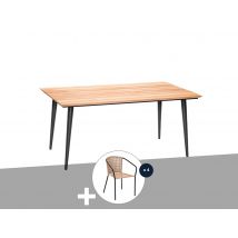 Jardiline - Table de jardin rectangulaire en bois teck Comores avec 4 fauteuils Cocos Beige Dimensions (L x l x H):160 x 90 x 73 cm Extensible:Non For