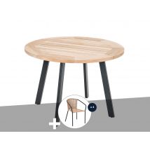 Jardiline - Table de jardin ronde en bois teck Ø 105 cm Cocos + 4 fauteuils en imitation rotin Cocos Beige Dimensions (Ø x H):105 x 72,5 cm Extensible