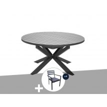 Jardiline - Table de jardin ronde en aluminium gris avec allonge papillon Palma avec 6 chaises Minorca Gris Dimensions (L x l x H):145 x 145 x 75 cm E