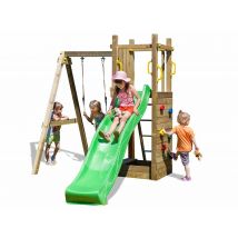 Fungoo - Aire de jeux Funny 3 avec balançoire simple Vert Dimensions (L x l x H):290 x 200 x 210 cm Garantie:10 ans Marque:FUNGOO Matière(s):Bois Nomb