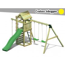 Fungoo - Aire de jeux Gaia avec balançoire doubleToboggan Jaune Jaune Dimensions (L x l x H):380 x 381 x 252 cm Garantie:10 ans Marque:FUNGOO Matière(