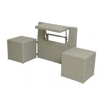 Jardideco - Ensemble de balcon table et pouf ou banc Gris Java Gris Coussins:Non inclus Dimensions (L x l x H):180 x 54,5 x 80 cm Dimensions canapé (L