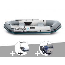 Intex - Kit bateau gonflable 3 places Mariner 3 avec moteur, rames et gonfleur Gris, en Vinyle Super Tought - 297 x 127 x 46 cm