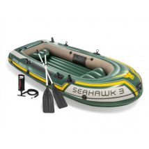 Intex - Kit bateau gonflable 3 places Seahawk 3 avec rames et gonfleur Vert, en PVC - 295 x 137 x 43 cm