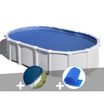 Gre - Kit piscine acier blanc Gré Haïti ovale 9,20 x 5,05 x 1,32 m + Bâche hiver + Bâche à bulles Blanc, en Acier