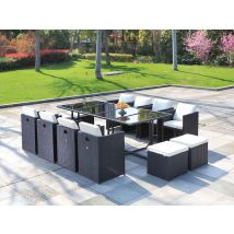 Jardideco - Salon de jardin en résine tressée Artigas II 8-12 places Noir Noir Coussins:Inclus Dimensions canapé (L x l x H):42 x 42 x 36 cm Dimension