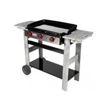 Somagic - Plancha gaz 3 brûleurs San Sebastian - 61 x 38,5 cm - 8 kW Gris Dimensions (L x l x H):120 x 49 x 87 cm Garantie:2 ans Installation:Sur char