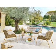 Hesperide - Salon de jardin effet bois Meloane - 5 places - Hespéride Beige Coussins:Inclus Dimensions canapé (L x l x H):157 x 87 x 81 cm Dimensions