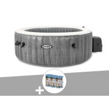 Intex - Kit spa gonflable PureSpa Baltik rond Bulles 4 places + 6 filtres Gris, en Vinyle - 196 x 196 x 71 cm - Garantie 2 ans - Installation Pisciné