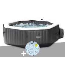 Intex - Kit spa gonflable PureSpa Carbone octogonal Bulles et Jets 4 places + 5 kg de sel Noir, en Vinyle - 201 x 201 x 71 cm - Garantie 2 ans - Inst