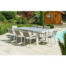 Jardiline - Table de jardin rectangulaire en aluminium gris perle Ibiza Perle8/10 places Gris Dimensions (L x l x H):180 x 100 x 76 cm Extensible:Oui