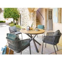 Hesperide - Table de jardin ronde Alu/Acacia Oriengo 4 places graphite - Hespéride Graphite Dimensions (L x l x H):111,5 x 111,5 x 75,5 cm Extensible:
