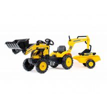 Falk - Tractopelle enfant Komatsu WB93R avec remorque + excavatrice 2 à 5 ans Jaune Dimensions (L x l x H):171 x 42 x 60 cm Dimensions colis (L x l x