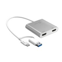 USB-C /A -> 2x HDMI -adapteri, hopea