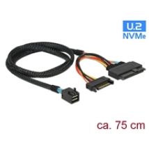Mini SAS -kaapeli, SFF-8643 uros -> U.2 SFF-8639 naaras + SATA -virtaliitin, 75cm, musta