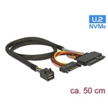 Mini SAS -kaapeli, SFF-8643 uros -> U.2 SFF-8639 naaras + SATA -virtaliitin, 50cm, musta