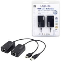 USB Line Extender, CAT5/6, 60m, musta