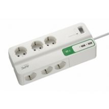 SurgeArrest Essential -ylijännitesuoja, 6x Schuko, 2x USB-A, valkoinen