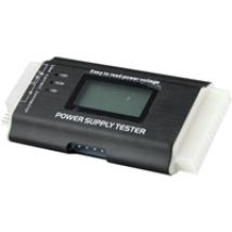 Virtalähteen testaaja LCD:ATX12V, 24-pin, 4/8-pin, PCI-E, SATA, levyke
