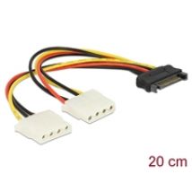 SATA virta -> 2 x 4-pin Molex naaras -adapterikaapeli, 20cm