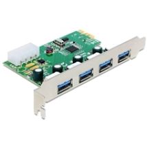 4-porttinen 3.0 USB-A -lisäkortti, PCIe x1, hopea