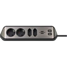 Estilo kulmapistorasia, 4x Schuko + 2x USB-A, hopea/musta