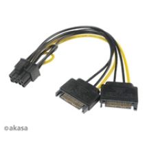 2 x SATA virta -> 6+2-pin PCIe -adapterikaapeli, 15cm, musta/keltainen