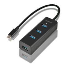 4-porttinen 3.2 Gen1 USB-C -hubi, lisävirralla, 0,4m, musta