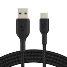 2.0 USB-A - USB-C -kaapeli, 2,4A 12W, punottu, 3m, musta