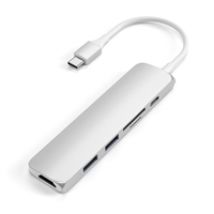 USB-C Slim Aluminum Multi-Port Adapter V2 -porttitoistin, hopea