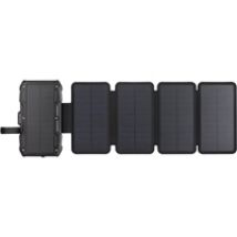 10 000mAh Solar 5-Panel Powerbank, USB-C PD20W, USB-A 22,5W, langaton lataus 15W, musta
