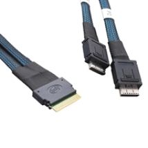 SlimSAS SFF-8654 8i -> 2x OCuLink SFF-8612 4i -kaapeli, 0,8m, musta