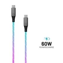 USB-C -kaapeli, RGB-Led, PD3.0 3A 60W, 1,2m, läpinäkyvä