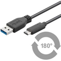 3.2 Gen1 USB-C - USB-A -kaapeli, 0,5m, musta