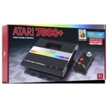 Atari 7800+, retrokonsoli, musta/hopea