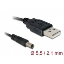 USB-A ->  DC 5,5 x 2,1 mm uros, 1m, musta