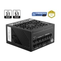 1000W MPG A1000G PCIE5, ATX-virtalähde, PCIe 5.1, 80 Plus Gold, musta/hopea