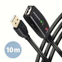 2.0 USB-A -jatkokaapeli, aktiivinen, lisävirralla, uros-naaras, 10m, musta