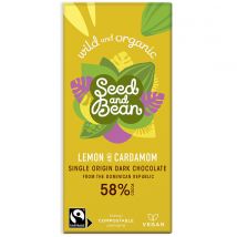 Seed and Bean Organic Fine Dark Chocolate Bar - Lemon & Cardamom - 75g